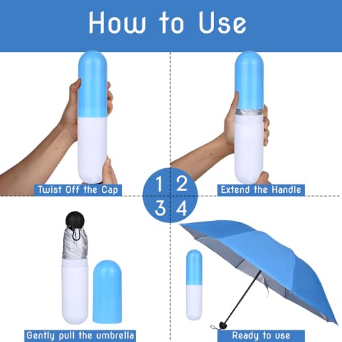 HACER Mini Umbrella with Capsule Case Foldable UV Proof Windproof Compact Pocket Lightweight Travel Umbrellas for Women Men Kids (Pack of 1, Random Color) - Image 2