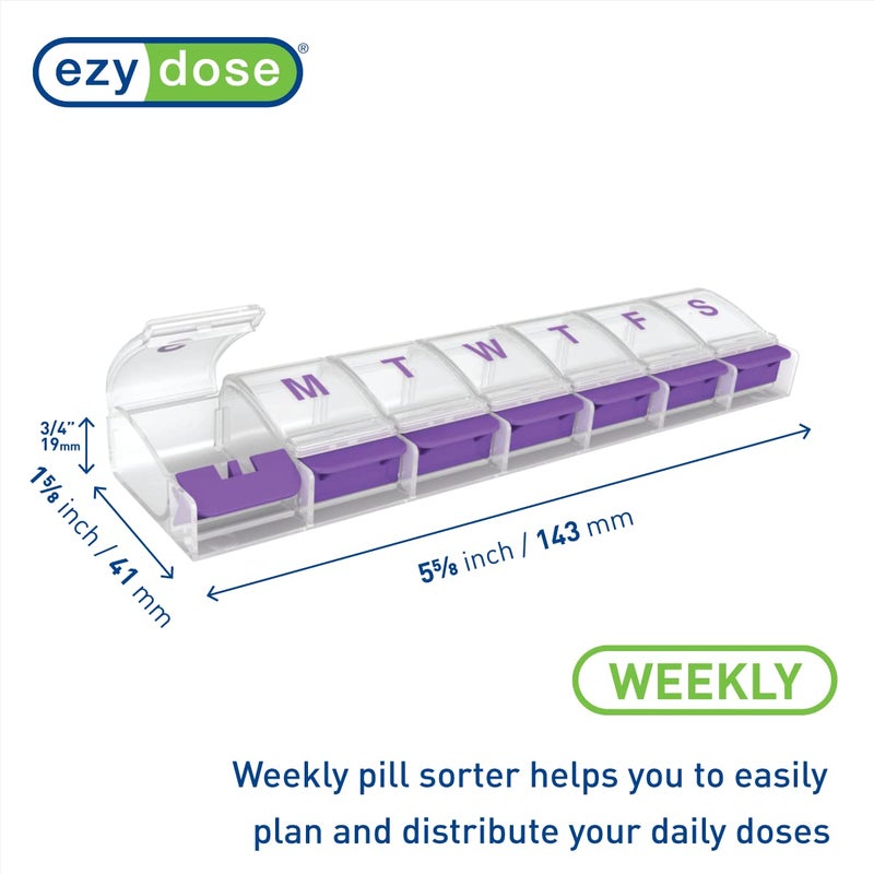 EZY DOSE Weekly (7-Day) Pill Case, Medicine Planner, Vitamin Organizer Box, Medium Push-Button Compartments, Convenient and Easy to Use, Color May Vary, BPA Free - Image 2