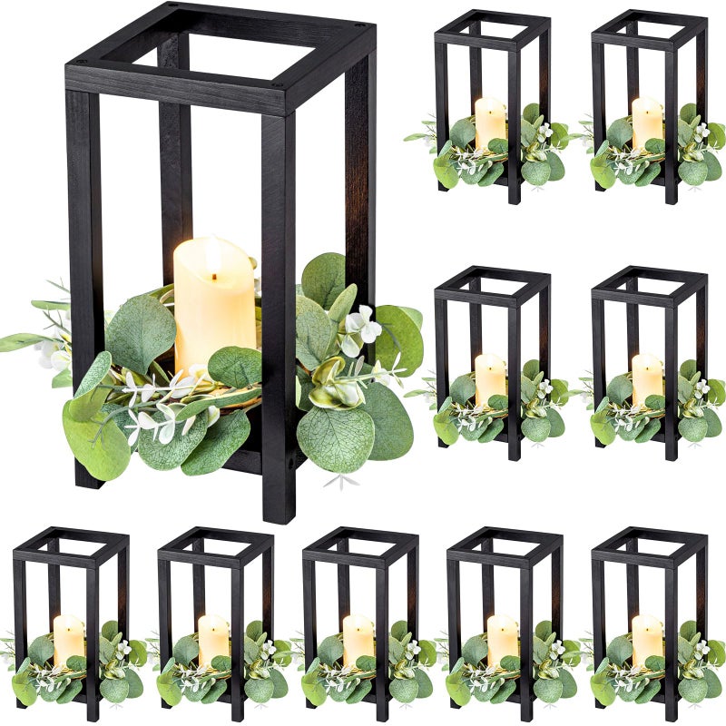 Geelin Geelin 10 Pcs Wooden Candle Lantern Wedding Lantern Centerpiece Lantern Candle Holder for Table Fireplace Lantern Decorative Farmhouse Wedding Lantern for Baby Shower(10.59 in Black)  - Image 1