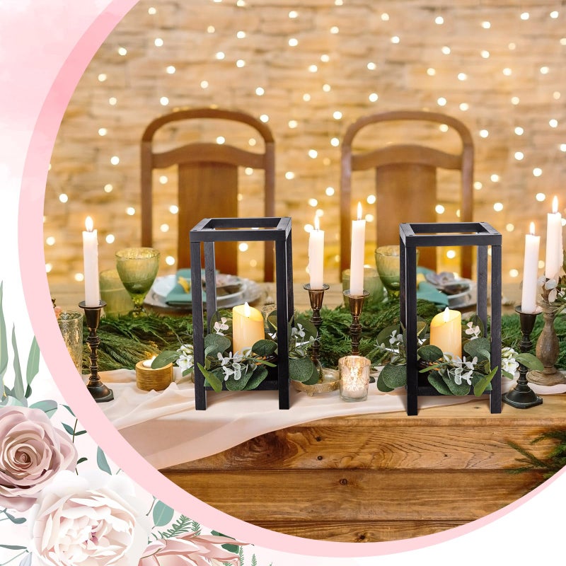 Geelin Geelin 10 Pcs Wooden Candle Lantern Wedding Lantern Centerpiece Lantern Candle Holder for Table Fireplace Lantern Decorative Farmhouse Wedding Lantern for Baby Shower(10.59 in Black)  - Image 5