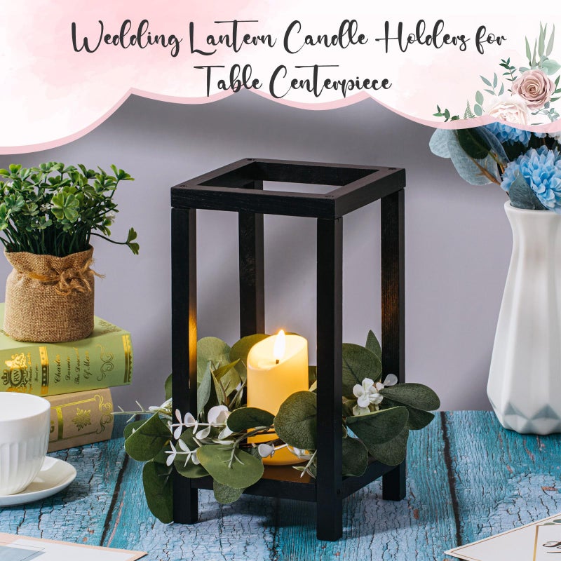 Geelin Geelin 10 Pcs Wooden Candle Lantern Wedding Lantern Centerpiece Lantern Candle Holder for Table Fireplace Lantern Decorative Farmhouse Wedding Lantern for Baby Shower(10.59 in Black)  - Image 4
