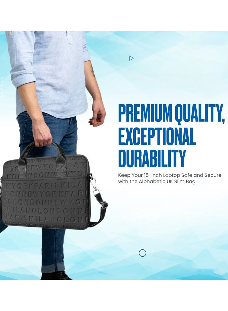 ماكس آند ماكس حقيبة كمبيوتر محمول مقاس 15 بوصة من Alphabetic UK - حقيبة رفيعة للجنسين مع أحزمة حمل، تصميم قابل للتمدد لأجهزة الكمبيوتر المحمولة - رمادي - Image 2