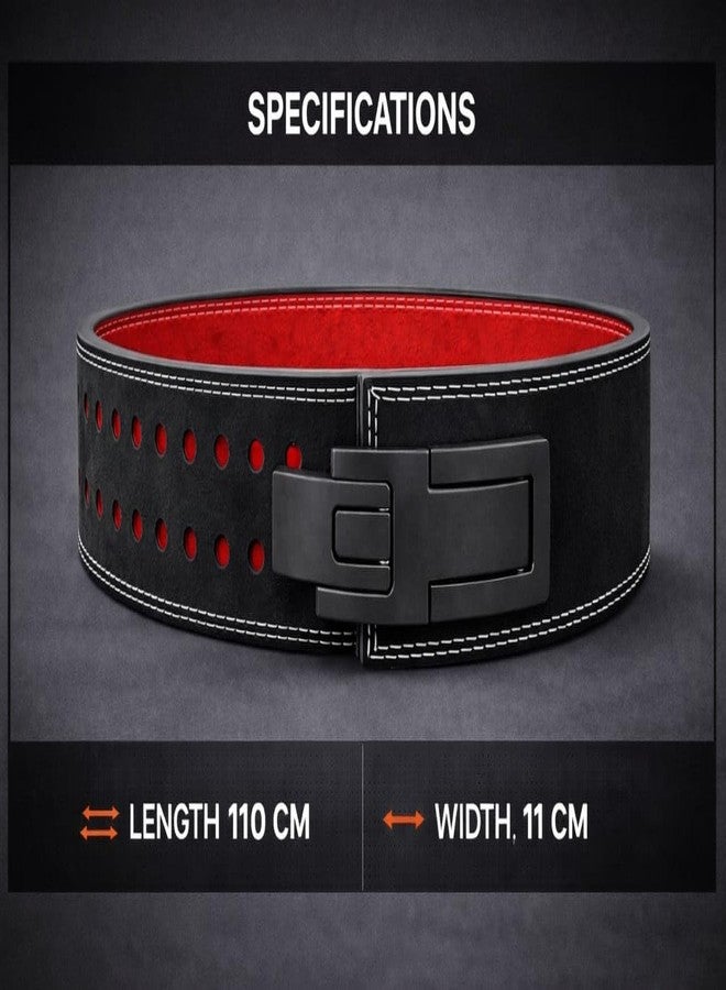 NLW Lever Weightlifting Belt, Premium Leather, Black with Red Suede Interior, Heavy-Duty Buckle, 110cm Length, 11cm Width - Image 2
