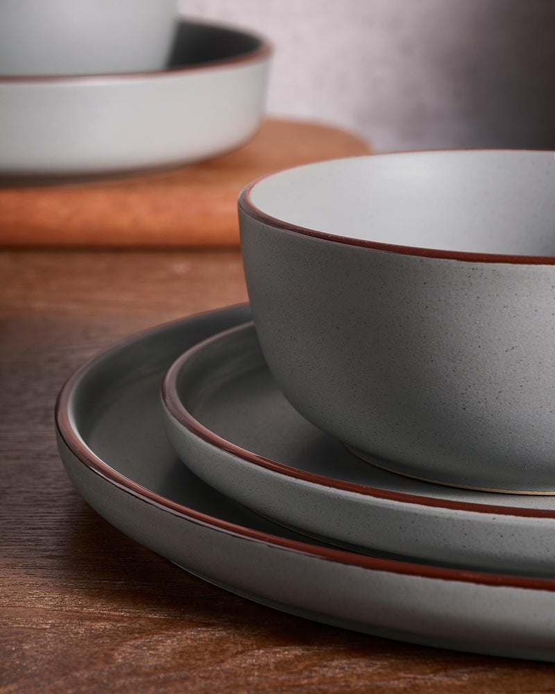 Famiware Mercury Plates and Bowls Sets, 12 Pieces Stoneware Dinnerware Sets, Dishes Set for 4, Microwave and Dishwasher Safe, Dark Grey - Image 4