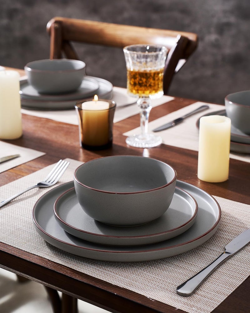 Famiware Mercury Plates and Bowls Sets, 12 Pieces Stoneware Dinnerware Sets, Dishes Set for 4, Microwave and Dishwasher Safe, Dark Grey - Image 3