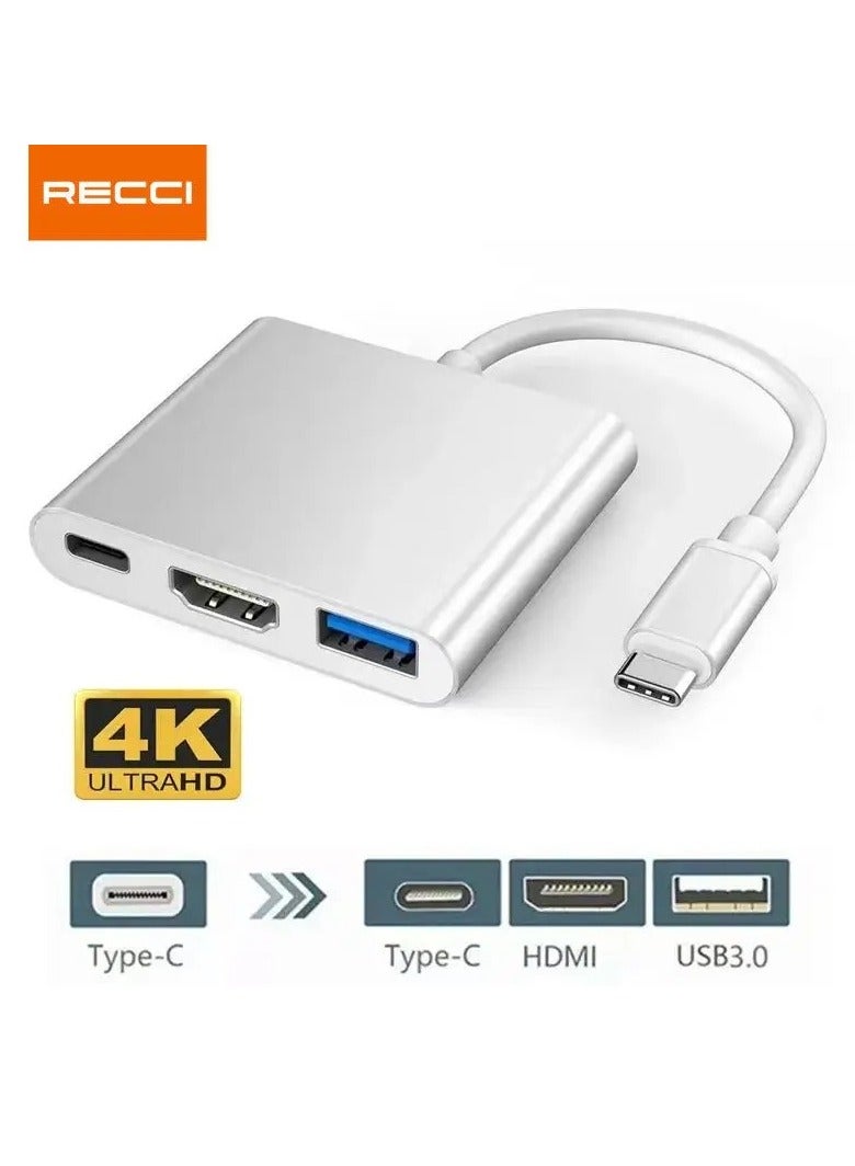 Recci "3-in-1 Type-C Hub USB-C to HDMI-Compatible Adapter with USB 3.0 and Type-C Power Delivery Converter for Laptops and Tablets" - Image 1