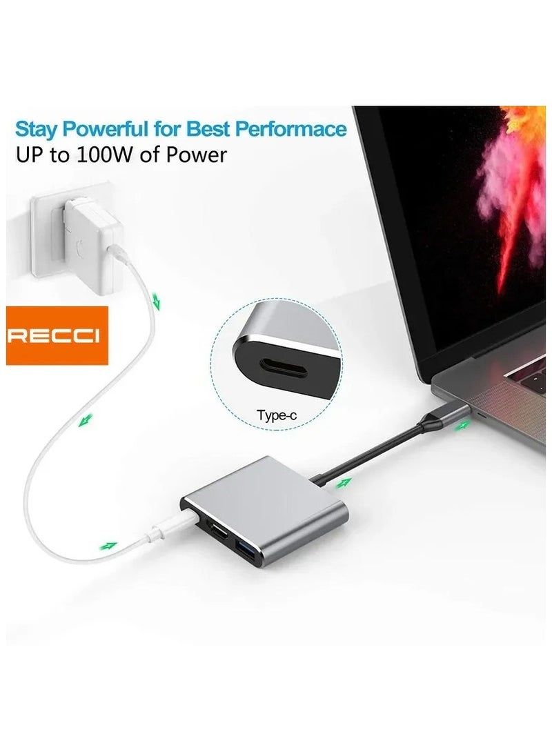 Recci "3-in-1 Type-C Hub USB-C to HDMI-Compatible Adapter with USB 3.0 and Type-C Power Delivery Converter for Laptops and Tablets" - Image 4