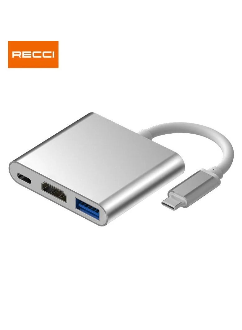 Recci "3-in-1 Type-C Hub USB-C to HDMI-Compatible Adapter with USB 3.0 and Type-C Power Delivery Converter for Laptops and Tablets" - Image 3