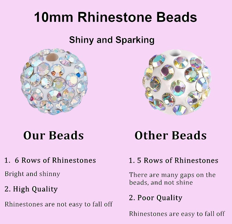 Cmidy Rhinestone Beads for Jewelry Making,10mm 100pcs Clay Disco Ball Beads for Pens Making,Sparkly Diamond Rhinestone Spacer Beads for Pens,Beadable Pen Beads Bulk for Bracelet Necklace Earring Crafting - Image 4