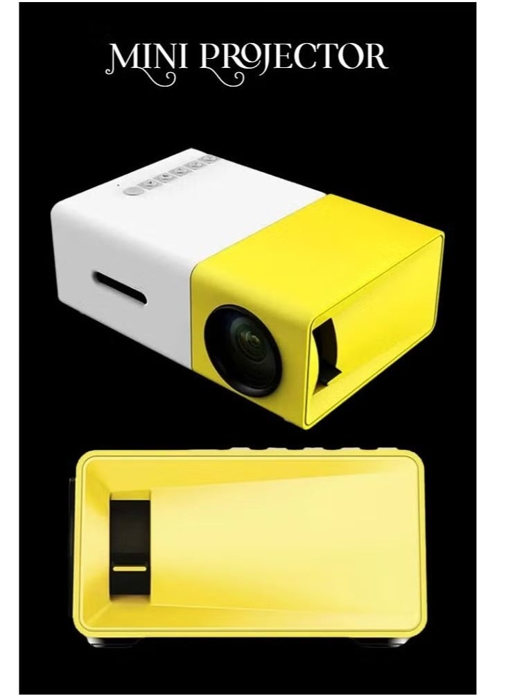 Mini Projector with USB/HD/AV/TF Card Slot & Pocket Remote Compact, Portable High-Quality Video Projector for Smartphone/Laptop – Perfect for Home Theater, Presentations, Gaming & On-the-Go Entertainment (White/Yellow)