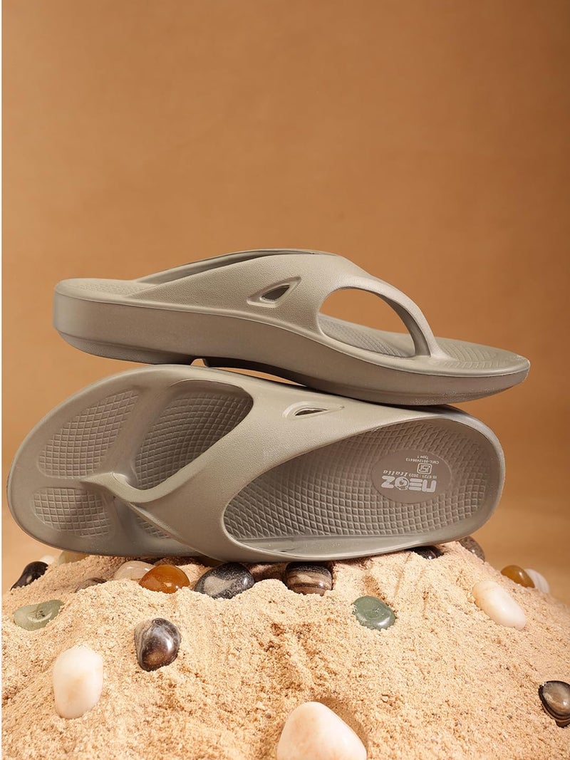 NEOZ Extra Soft Men's Slippers with Cushion FootBed for Adult | Comfortable & Light Weight | Stylish & Anti-Skid | Waterproof & Regular Flip Flops for Gents/Boys, M-CLASSIC-KHAKHI_6 - Image 2