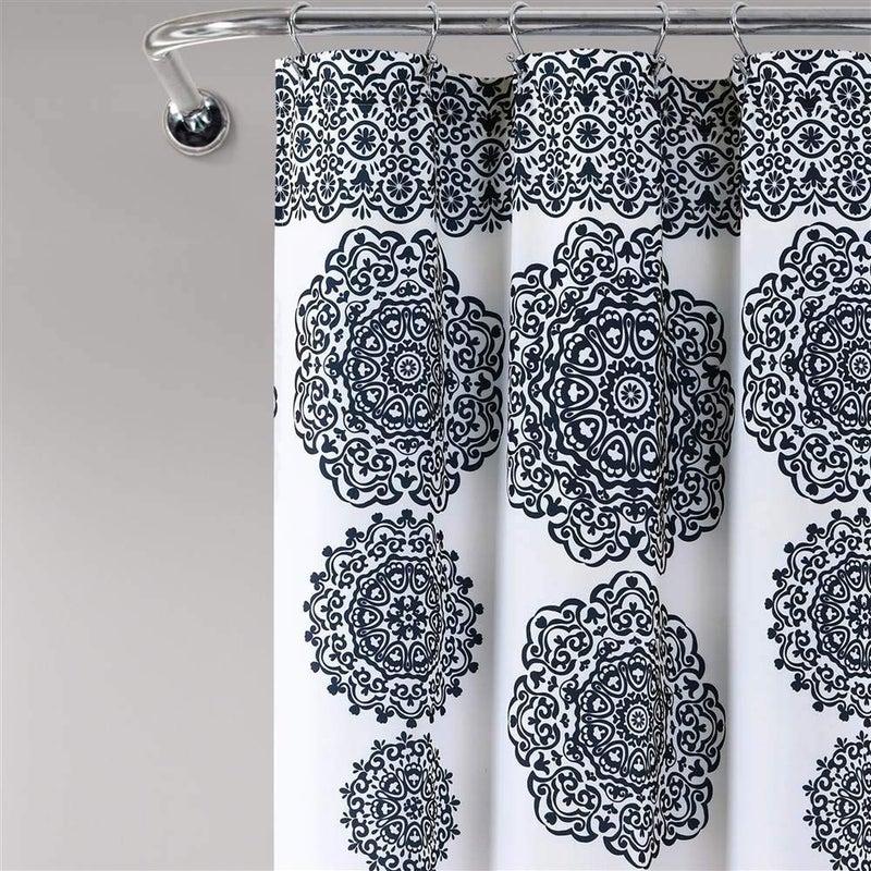 Lush Decor Stripe Medallion Shower Curtain-Fabric Mandala Bohemian Damask Print Design, 72" x 72", Navy - Image 3