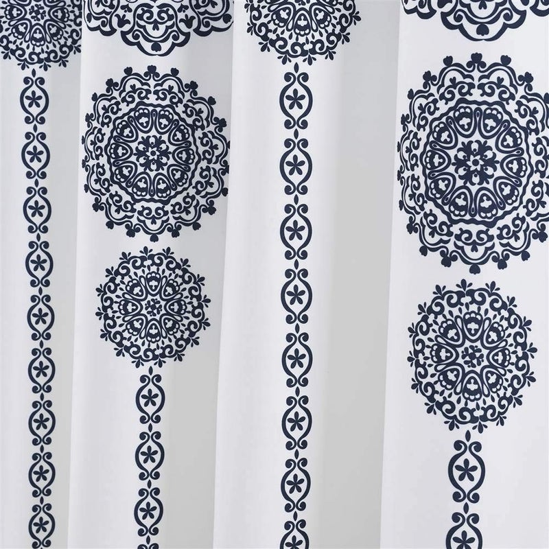 Lush Decor Stripe Medallion Shower Curtain-Fabric Mandala Bohemian Damask Print Design, 72" x 72", Navy - Image 2