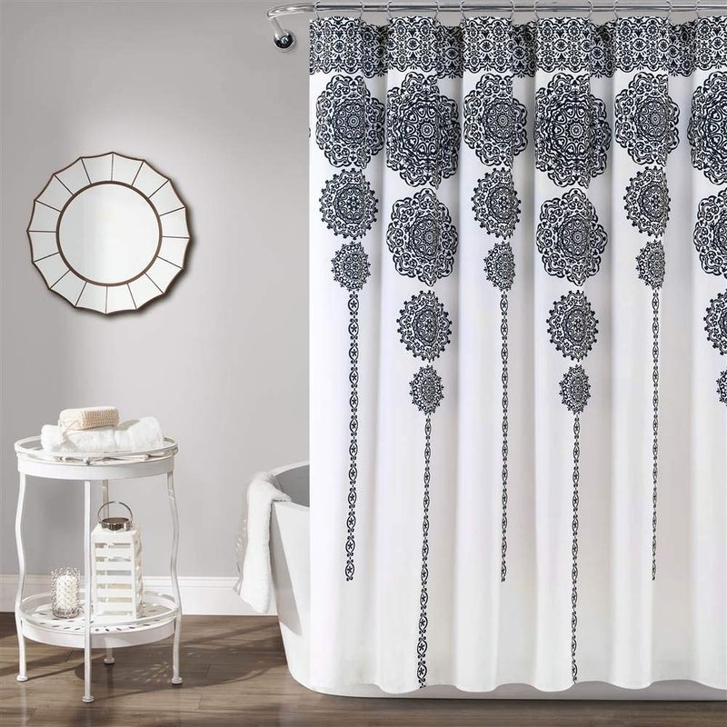 Lush Decor Stripe Medallion Shower Curtain-Fabric Mandala Bohemian Damask Print Design, 72" x 72", Navy - Image 4