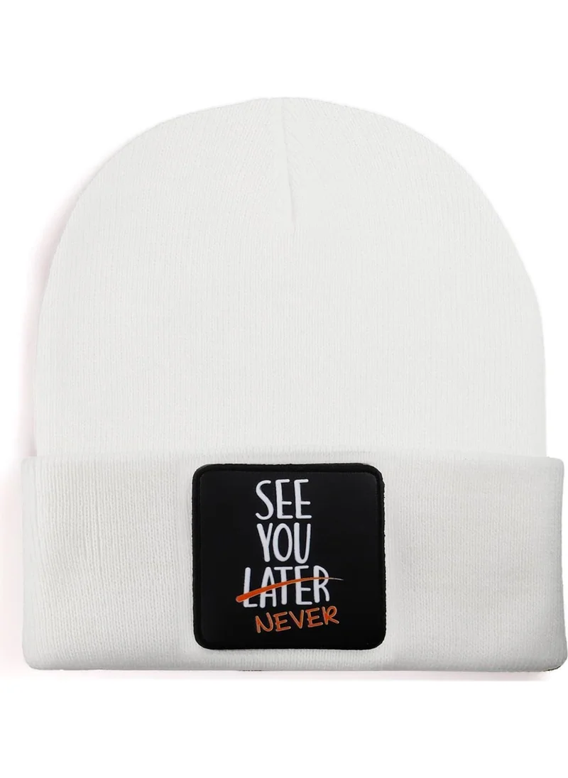 Black Börk BlackBörk V1 Acrylic See You Later Never - Unisex White Beanie with 2 Code Logo