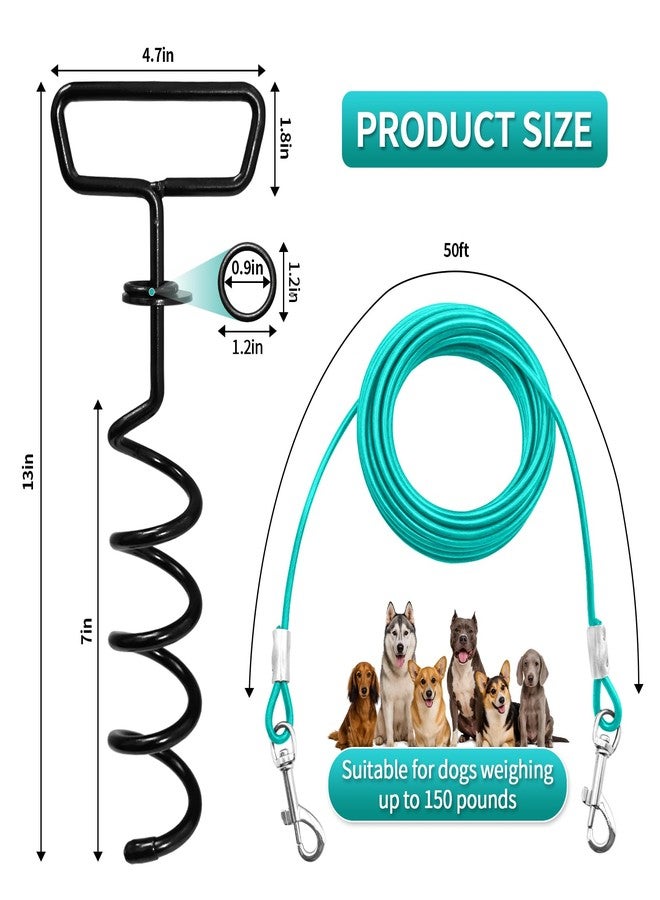 PRRPRR Dog Tie Out Cable and Stake 50FT, Heavy Duty Dogs Runner for Yard, Lockable Hook Dog Yard Leash, 360° Swivel Pet Runner Cable for Medium Large Dogs Up to 150LBS, Outdoor Camping Hiking Walking - Image 4