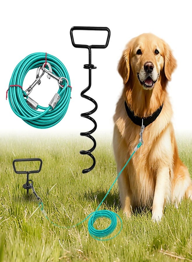 PRRPRR Dog Tie Out Cable and Stake 50FT, Heavy Duty Dogs Runner for Yard, Lockable Hook Dog Yard Leash, 360° Swivel Pet Runner Cable for Medium Large Dogs Up to 150LBS, Outdoor Camping Hiking Walking - Image 1