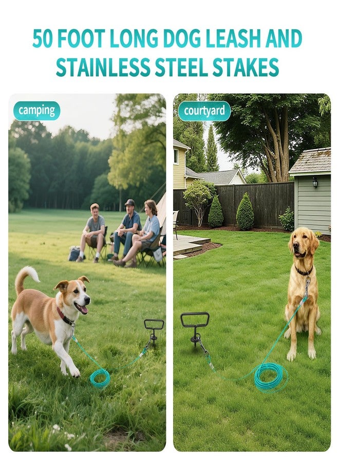 PRRPRR Dog Tie Out Cable and Stake 50FT, Heavy Duty Dogs Runner for Yard, Lockable Hook Dog Yard Leash, 360° Swivel Pet Runner Cable for Medium Large Dogs Up to 150LBS, Outdoor Camping Hiking Walking - Image 3