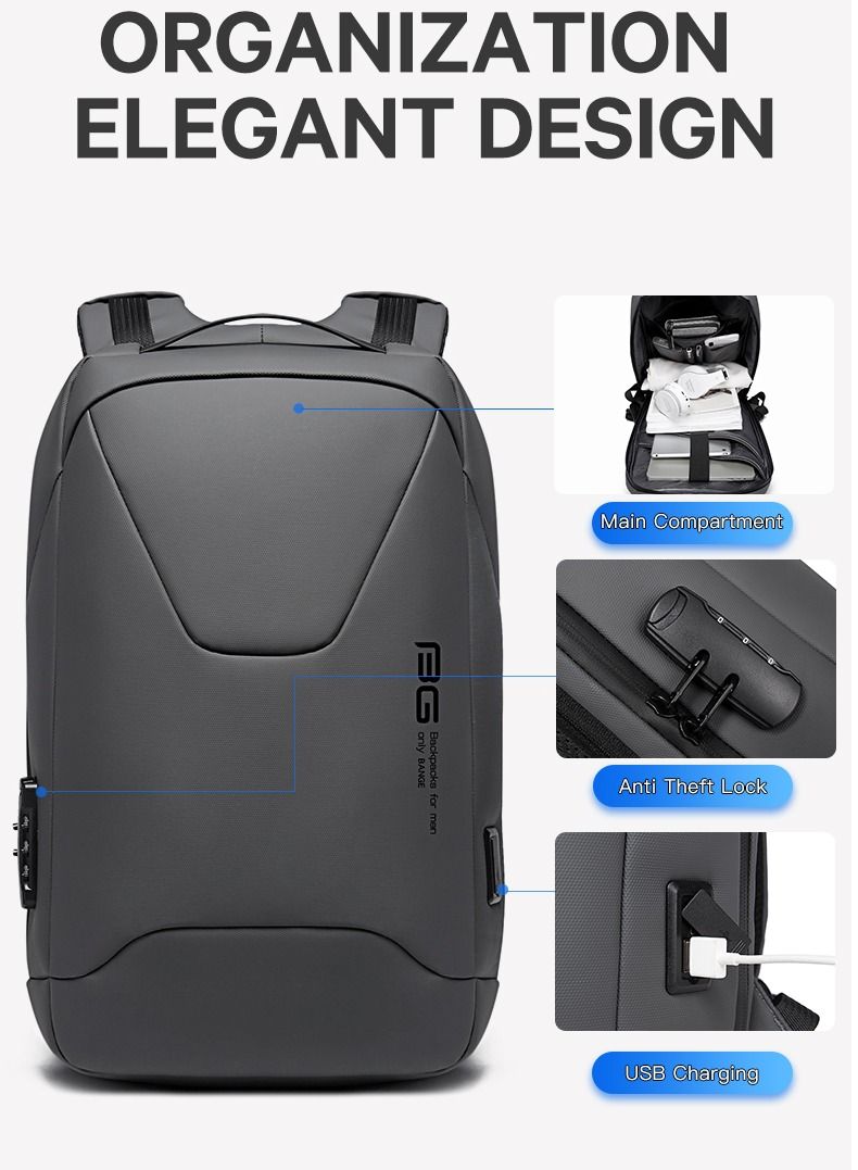 BANGE Fashion Business Anti-Theft Waterproof Backpack with External USB Charging Port  - Image 4