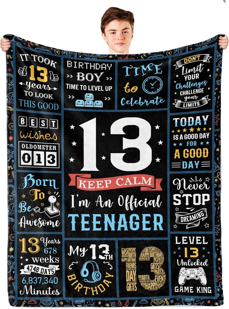 DURELO 13 Year Old Boy Gifts, 13th Birthday Gifts for Boys Blanket, Coolest Presents for 13 Year Old Boy, 13 Yr Old Boys Birthday Present Ideas,13th Bday Decorations Blanket 60x50in - Image 1