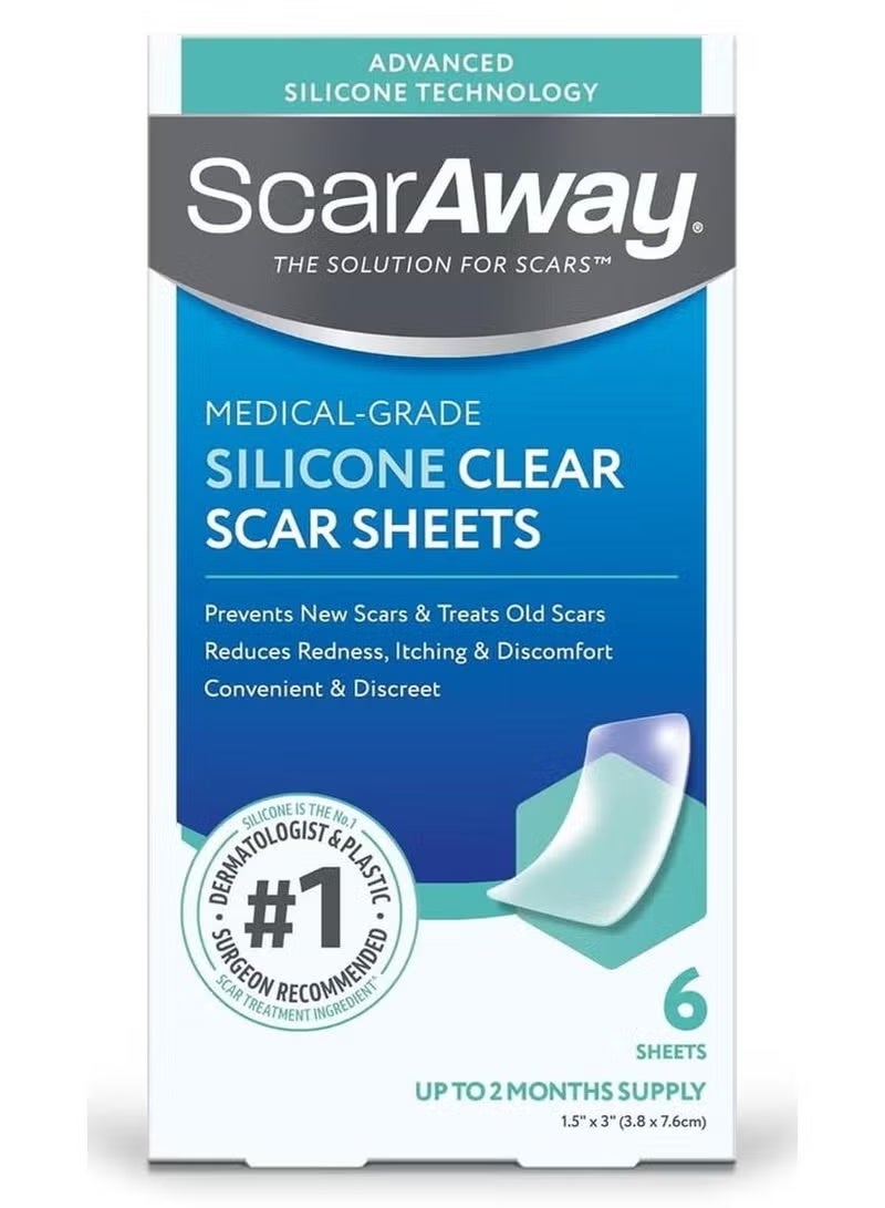 scaraway Clear Silicone Scar Sheets, White, 6 Count - Image 1