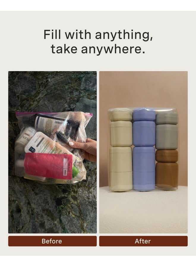 Cadence Travel Containers - Daily Routine Capsule Set - Magnetic Travel Capsules - For Shampoo, Conditioner, Body Wash, Pills, and More - 4 Flex Mediums (1.32oz) & 3 Flex Smalls (0.56oz) - Eucalyptus - Image 5