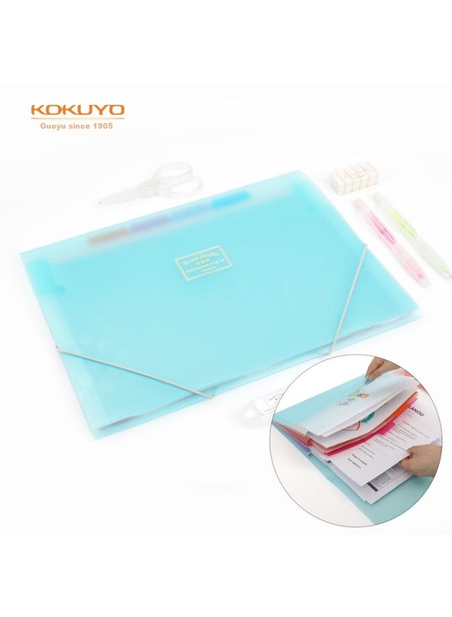 كوكويو Kokuyo A4 ملف الأكورديون، طراز Light Color Cookie، ملف المستندات الرفيع للطلاب بشريط مطاطي، 6 طبقات 7 جيوب، أزرق 1 قطعة، Wsg-dfc70b - Image 1