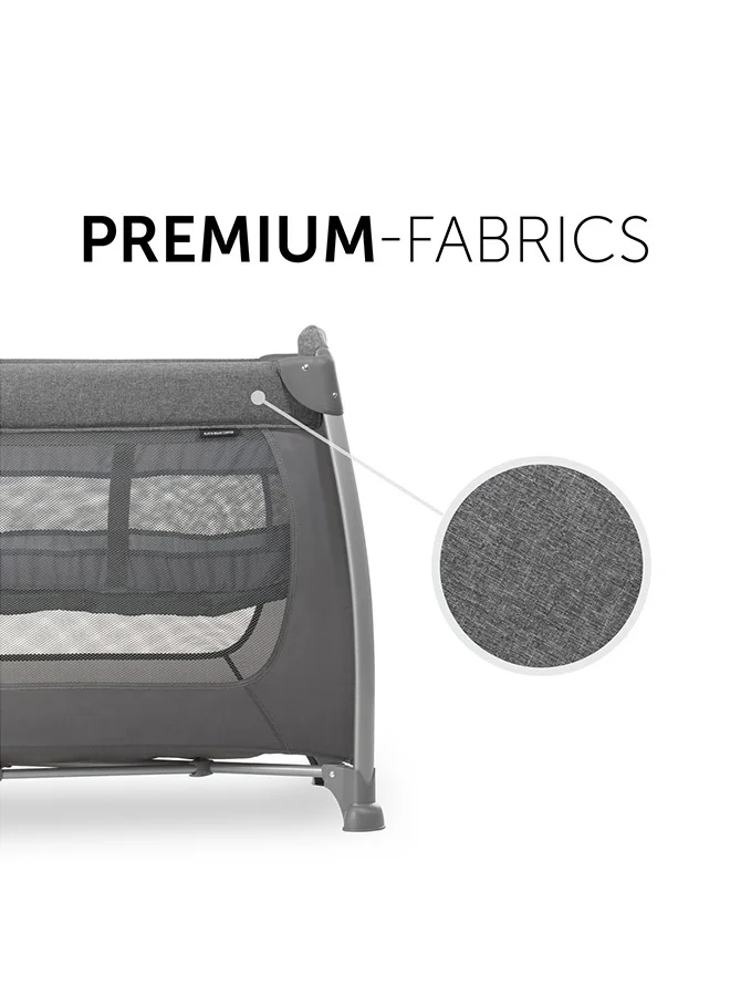 hauck Play And Relax Center Travel Cot, Melange Charcoalfast Folding And Compact, With Changing Mat And Travel Bag, 120Cm X 60Cm, From Birth 15Kg