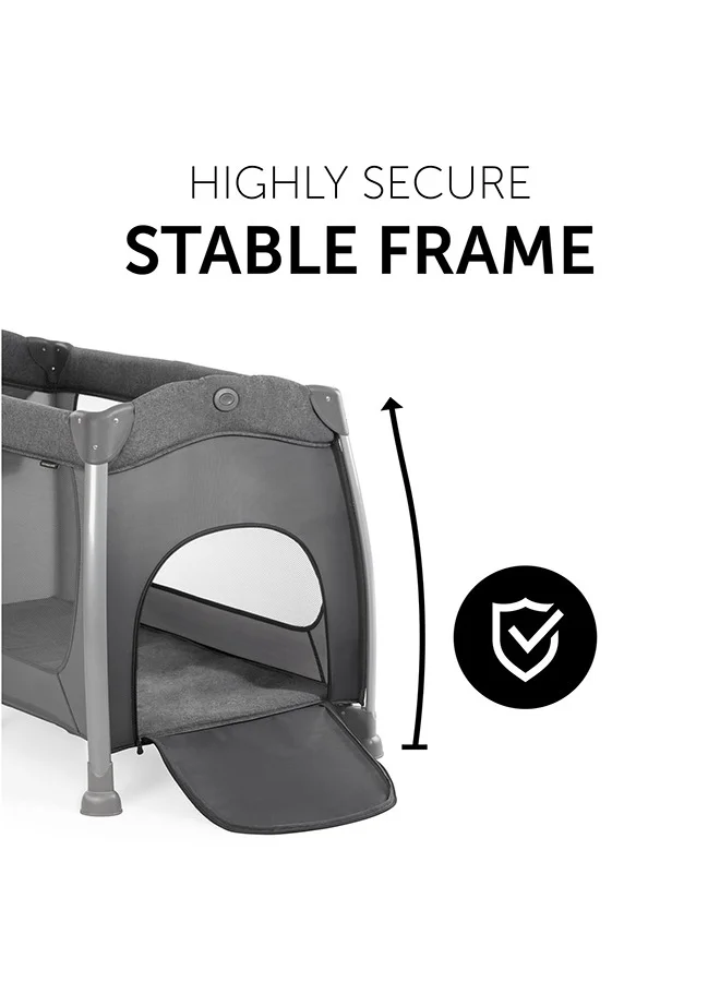 hauck Play And Relax Center Travel Cot, Melange Charcoalfast Folding And Compact, With Changing Mat And Travel Bag, 120Cm X 60Cm, From Birth 15Kg