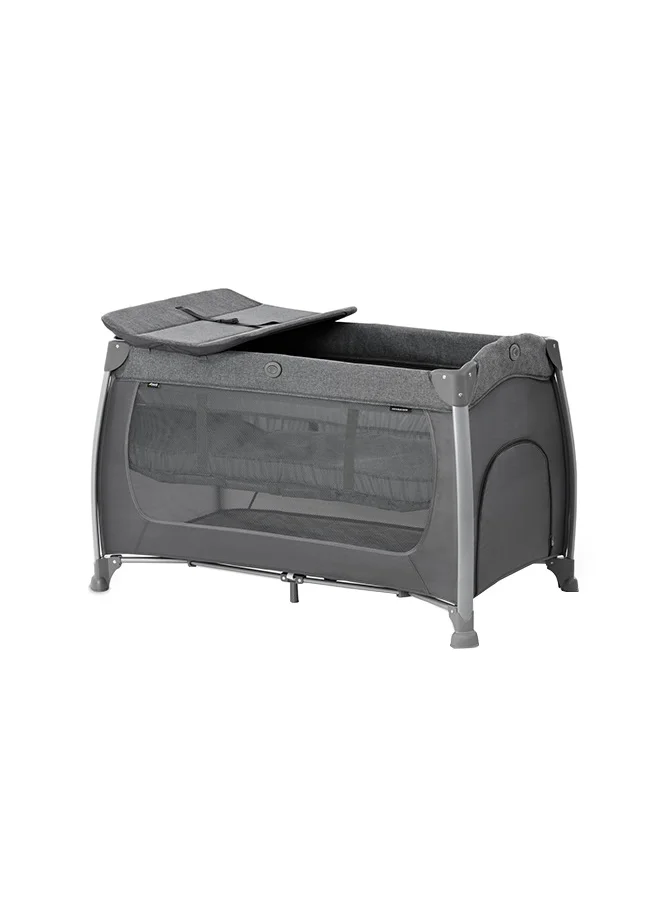 هوك Play And Relax Center Travel Cot, Melange Charcoalfast Folding And Compact, With Changing Mat And Travel Bag, 120Cm X 60Cm, From Birth 15Kg