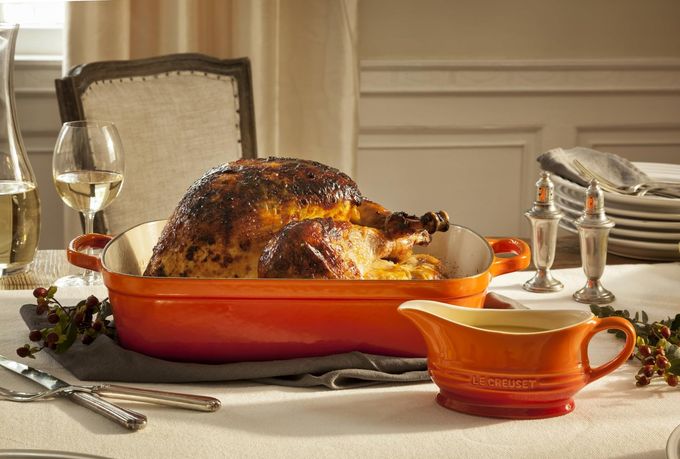 Le Creuset Enameled Cast Iron Signature Rectangular Roaster, 5.25 qt. (9.8" x 13"), Flame - Image 5
