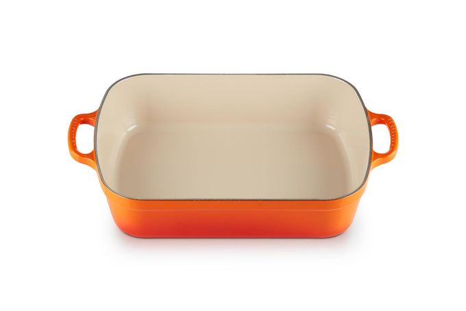 Le Creuset Enameled Cast Iron Signature Rectangular Roaster, 5.25 qt. (9.8" x 13"), Flame - Image 4
