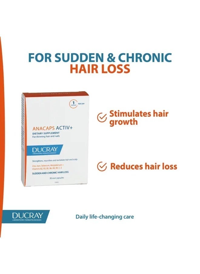 Ducray Keracnyl Ducray Anacaps Activ+ Food Supplement - for Sudden and Chronic Hair Loss - 30 Capsules - Image 3