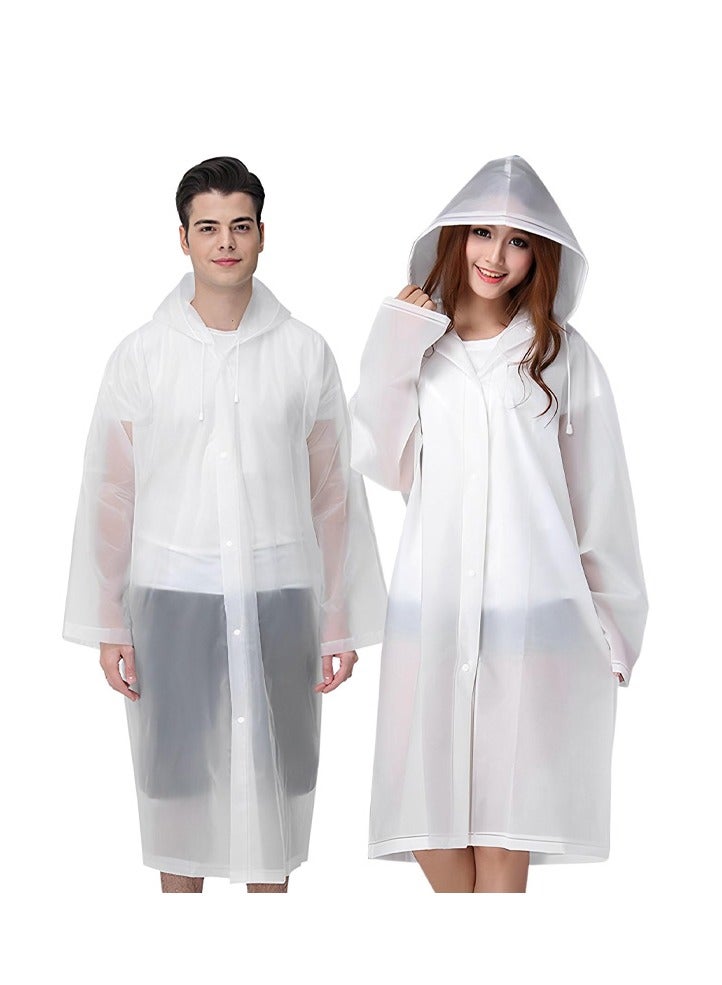 معطف مطر قابل لإعادة الاستخدام من مادة إي في إيه (EVA) مع غطاء رأس برباط، مناسب للبالغين والنساء والرجال، للتخييم والمشي لمسافات طويلة والسفر (أبيض) - Image 1