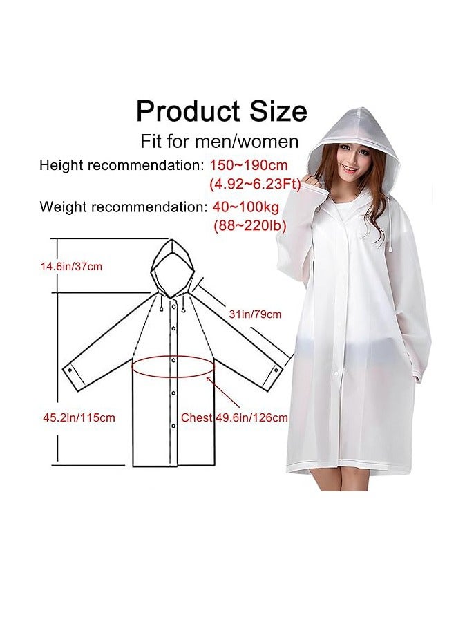 معطف مطر قابل لإعادة الاستخدام من مادة إي في إيه (EVA) مع غطاء رأس برباط، مناسب للبالغين والنساء والرجال، للتخييم والمشي لمسافات طويلة والسفر (أبيض) - Image 2