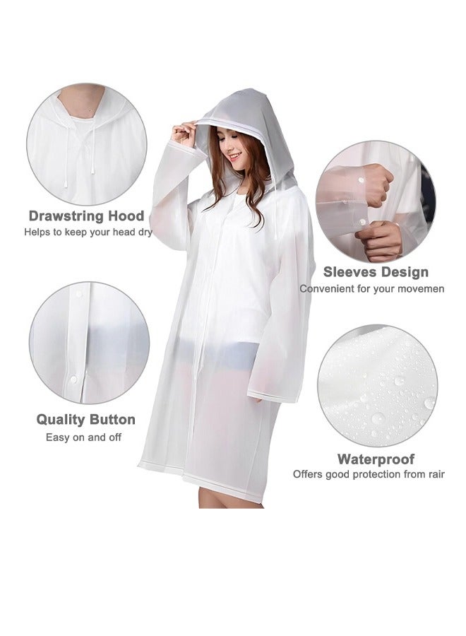 معطف مطر قابل لإعادة الاستخدام من مادة إي في إيه (EVA) مع غطاء رأس برباط، مناسب للبالغين والنساء والرجال، للتخييم والمشي لمسافات طويلة والسفر (أبيض) - Image 3