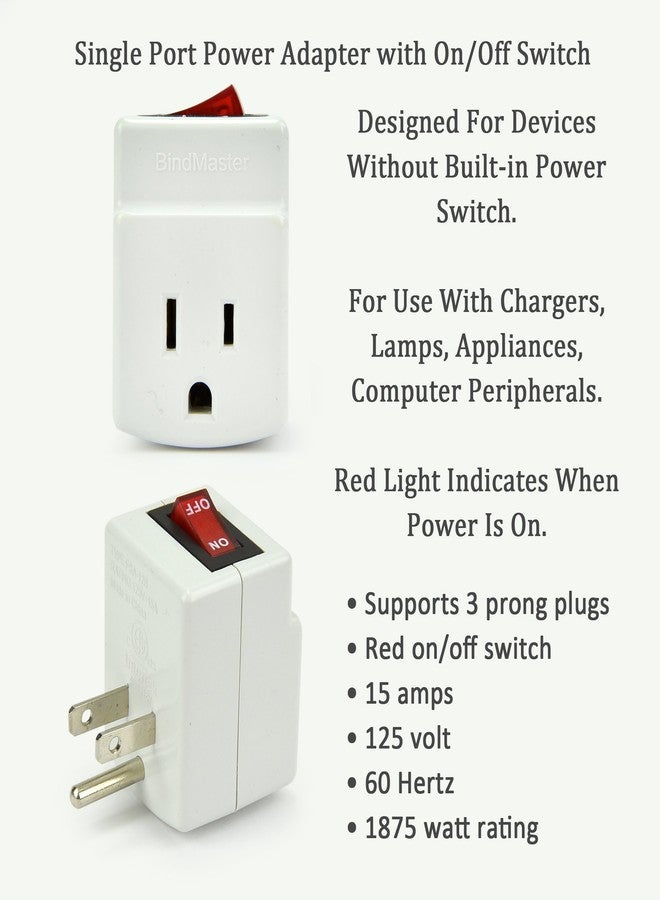 BindMaster 3 Prong Grounded Single Port Power Adapter with Red Indicator On/Off Switch, 1 Pack - Image 2