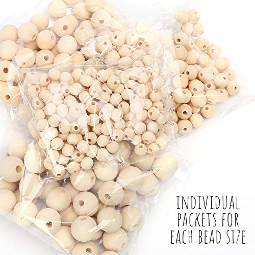 LotFancy Wooden Beads, 500pcs 6 Sizes Unfinished Natural Wood Beads for Crafts, Round Predrilled Wooden Balls for Garland Macrame Jewelry Farmhouse Décor (8mm 10mm 12mm 14mm 16mm 18mm) - Image 2