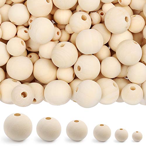 LotFancy Wooden Beads, 500pcs 6 Sizes Unfinished Natural Wood Beads for Crafts, Round Predrilled Wooden Balls for Garland Macrame Jewelry Farmhouse Décor (8mm 10mm 12mm 14mm 16mm 18mm) - Image 1