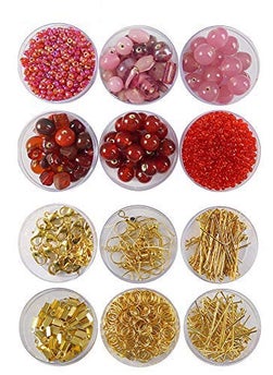 eshoppee eshoppee Handmade Glass Seed Beads DIY Kit with Metal Fittings and Finding for Jewellery Making (Pink and Red)  - Image 1