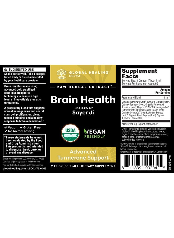 global healing center - Global Healing Brain Health Usda Organic Brain Supplements For Memory And Focus Nootropics Brain Support Supplement To Combat Brain Fog Advanced Focus Factor For Adults Extra Strength 2 Fl Oz - Image 1
