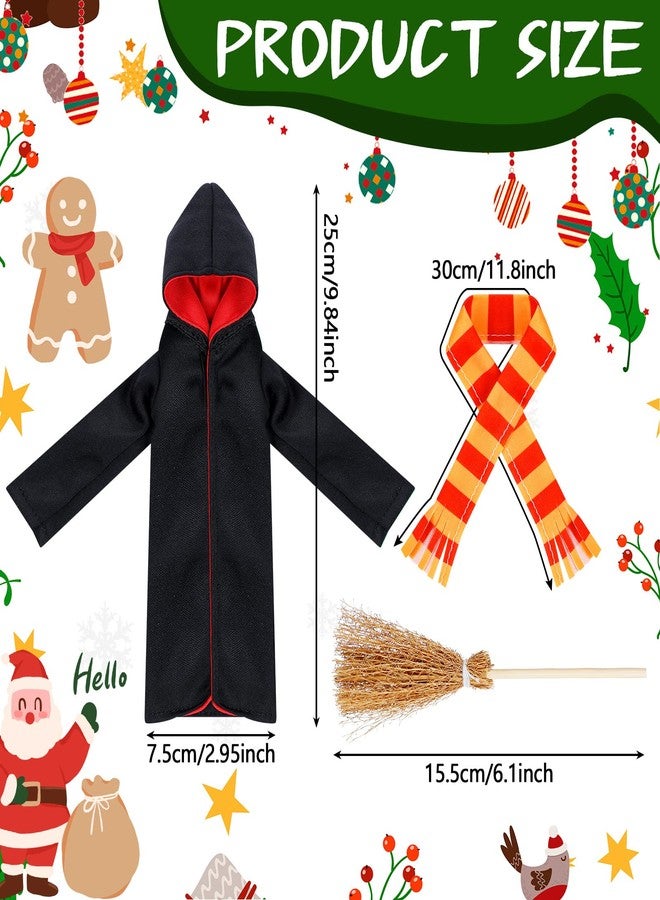 Hungdao 6 Pcs Christmas Clothes Accessories Wizard Robe Outfit Scarf and Broom Costume Dress up for Christmas Decor - Image 3