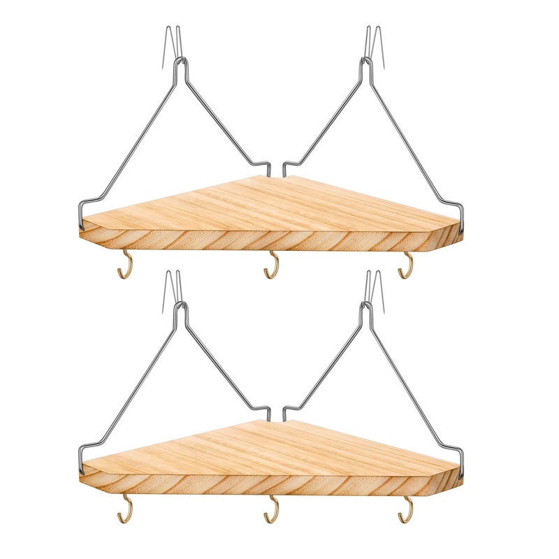 onsogi Fabric Wall Cubicle Corner Shelf with Hooks for Work Decor Wooden Cubicle Organizer Storage Shelf with Hangers Cubicle Accessories for Women Men Desk 2 Pack - Image 2