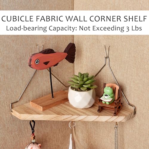 onsogi Fabric Wall Cubicle Corner Shelf with Hooks for Work Decor Wooden Cubicle Organizer Storage Shelf with Hangers Cubicle Accessories for Women Men Desk 2 Pack - Image 3