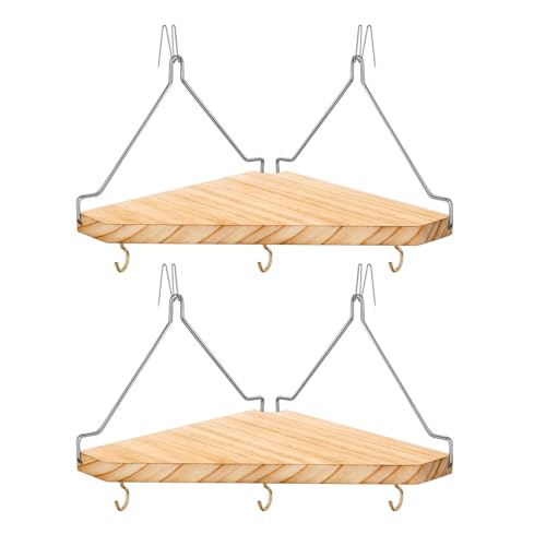 onsogi Fabric Wall Cubicle Corner Shelf with Hooks for Work Decor Wooden Cubicle Organizer Storage Shelf with Hangers Cubicle Accessories for Women Men Desk 2 Pack - Image 1