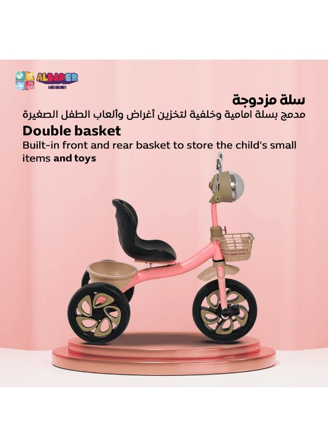 البدر دراجة أطفال ثلاثية العجلات مع موسيقى وإضاءة، دراجة تريسيكل للأطفال مع سلة خلفية، دراجة ثلاث عجلات للأطفال بنات وأولاد، لعبة ركوب للأطفال للاستخدام الداخلي والخارجي، دراجة توازن للأطفال 2-6 سنوات - Image 5