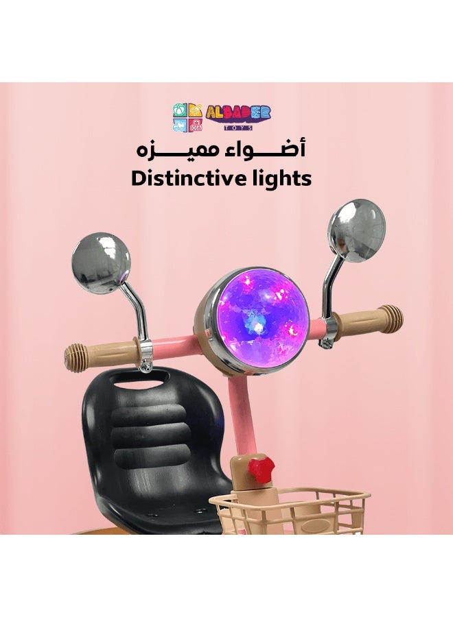 البدر دراجة أطفال ثلاثية العجلات مع موسيقى وإضاءة، دراجة تريسيكل للأطفال مع سلة خلفية، دراجة ثلاث عجلات للأطفال بنات وأولاد، لعبة ركوب للأطفال للاستخدام الداخلي والخارجي، دراجة توازن للأطفال 2-6 سنوات - Image 4
