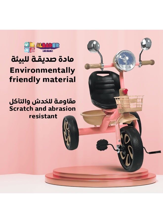 البدر دراجة أطفال ثلاثية العجلات مع موسيقى وإضاءة، دراجة تريسيكل للأطفال مع سلة خلفية، دراجة ثلاث عجلات للأطفال بنات وأولاد، لعبة ركوب للأطفال للاستخدام الداخلي والخارجي، دراجة توازن للأطفال 2-6 سنوات - Image 2