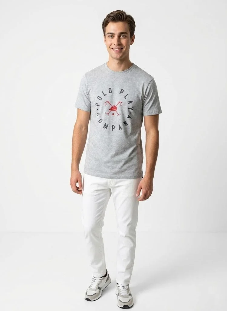 لعب البولو تيشيرت رجالي مطبوع - رمادي