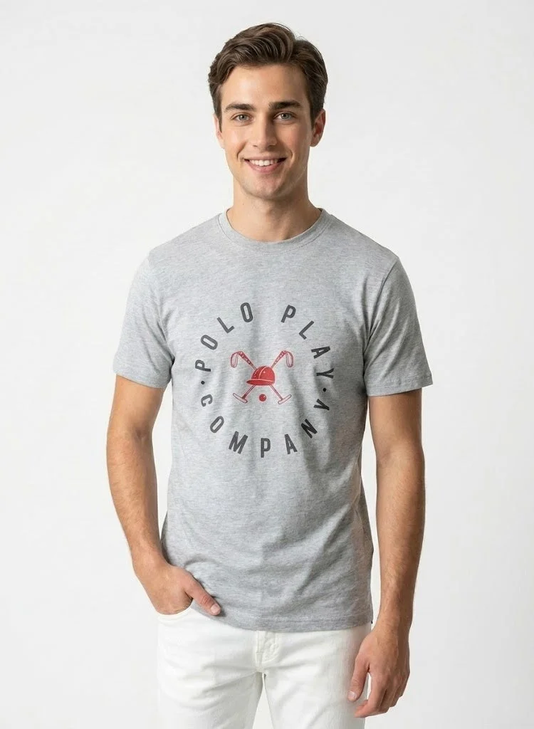 لعب البولو تيشيرت رجالي مطبوع - رمادي